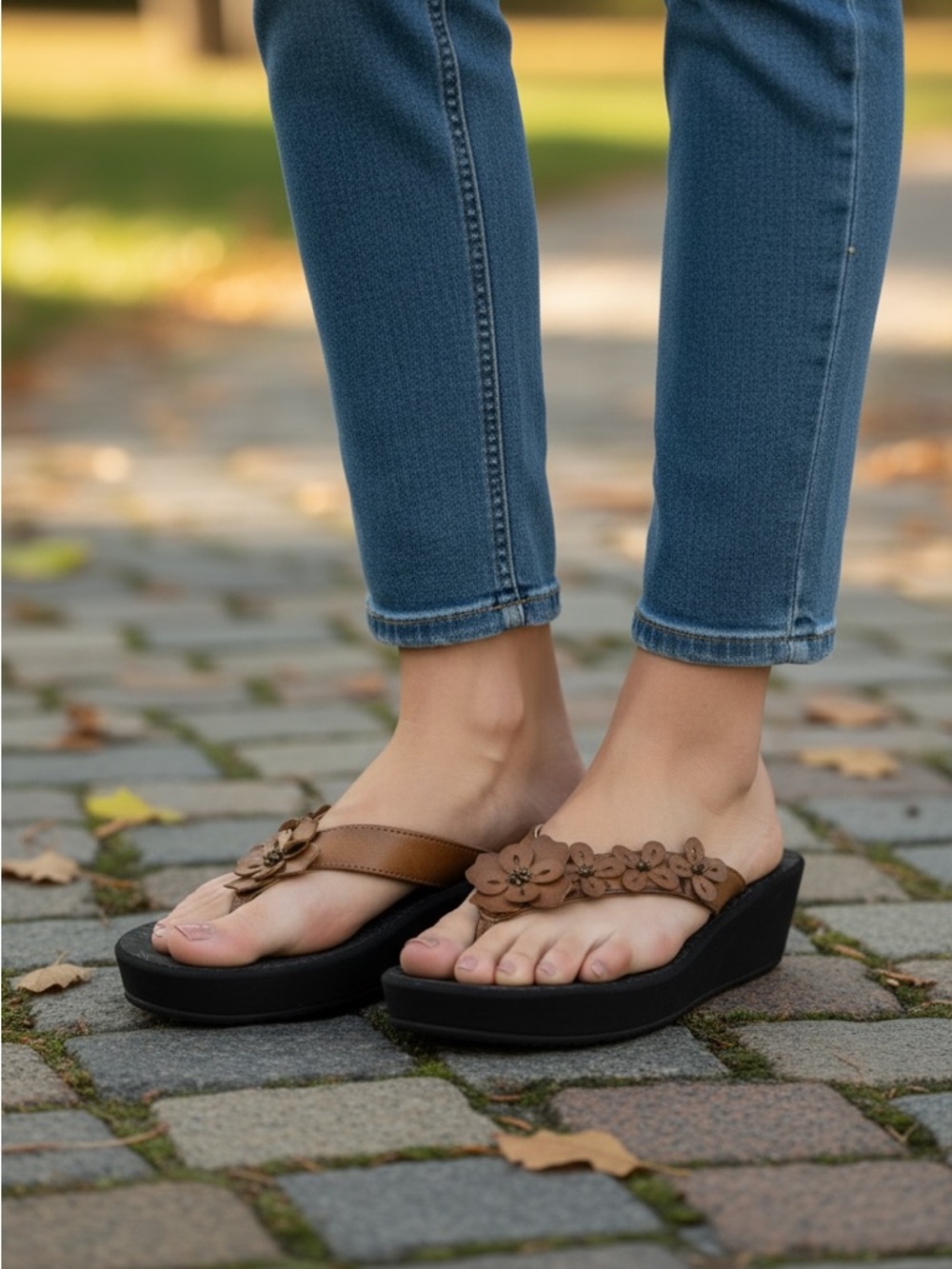 Clarks Size 5 Brown Floral Wedge Sandals Thong Comfort Shoes - Picture 2 of 10